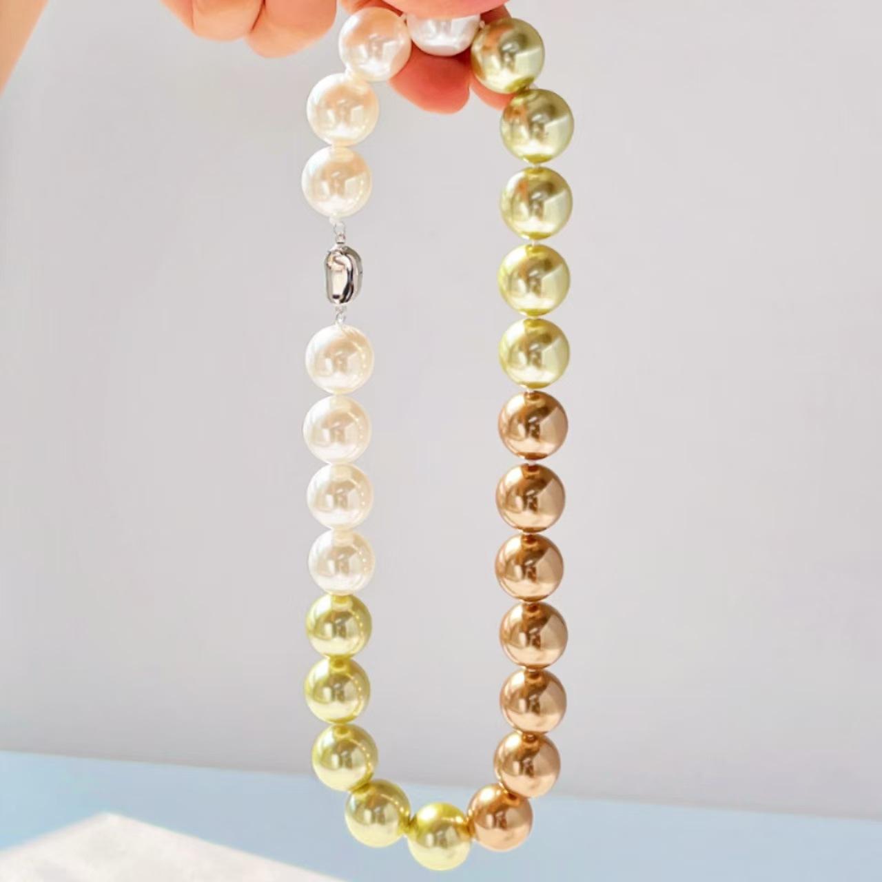

Retro 16Mm Large Particles High Quality Gradual Change Green Coffee Artificial Crystal Pearl Necklace Collarbone