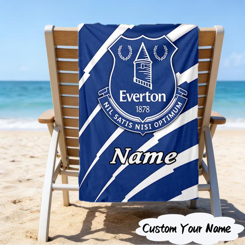 1PC Custom Name Beach Towel Everton Football Crest Beach Towel, Suitable for Camping, Travel, Beach Accessories, Super Absorbent, Family Gift