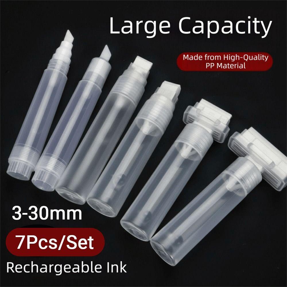 7Pcs Refillable Ink Refillable Paint Pen Round Tilted Flat Head Graffiti Pen Tube  Art Graffiti