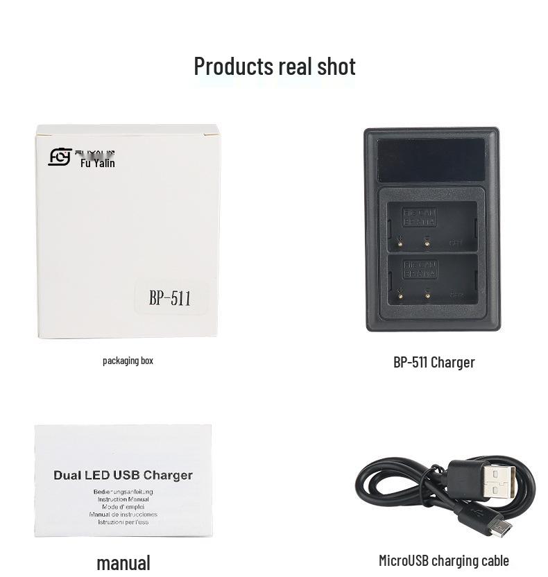 Charger for Canon DSLR Cameras: EOS 20D, 30D, 40D, 50D, 300D (BP511/BP511A Compatible)