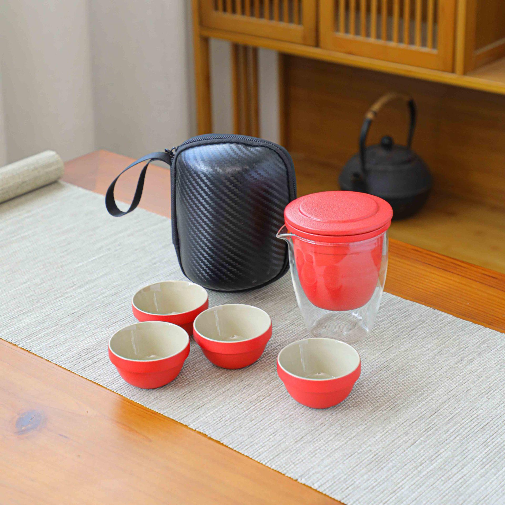 

Light luxury outdoor travel tea set, portable express cup, one pot of four cups, high-end holiday commemorative gifts