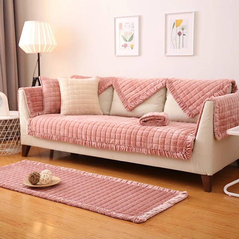 Simple Winter Short Plush Sofa Cushion Thickened Anti Slip Flannel Simple Modern Three Person Sofa Napkin Cover 8 Colors