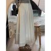 2026 New Arrival: High-End Korean Style White Lace Trim Midi Skirt for Petite Women - A-Line Umbrella Design