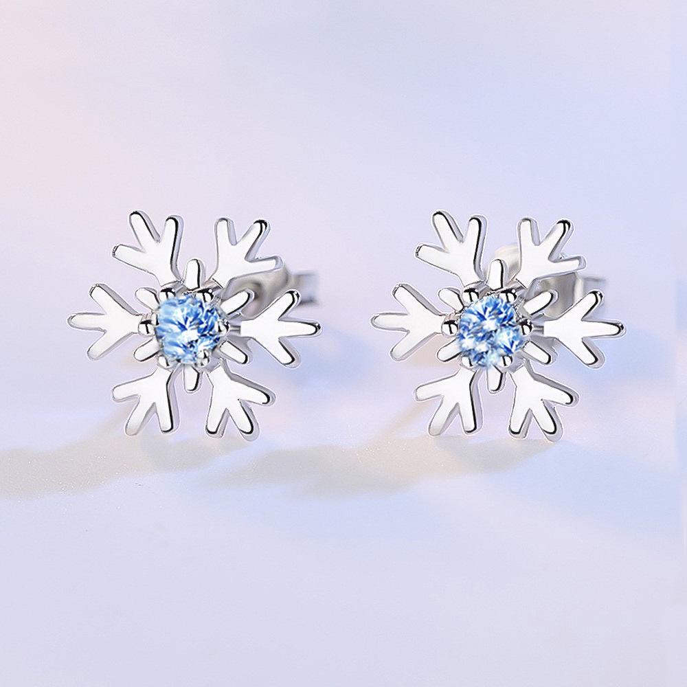 S999 Reinsilber Schneeflocke Zirkon Ohrstecker, Koreanischer Stil Weihnachten Damenmode, Exquisiter Nischenschmuck