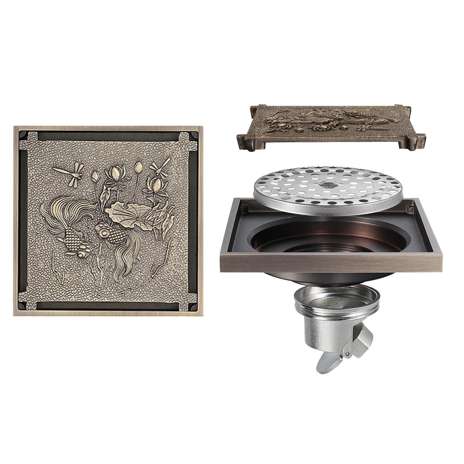 Beyoon Modern Rectangle Bathroom Floor Drain Antique Brass Brushed Finish Easy to Clean & Eco Friendly 100x100mm HIDL078 (Antique Brass,Brass)