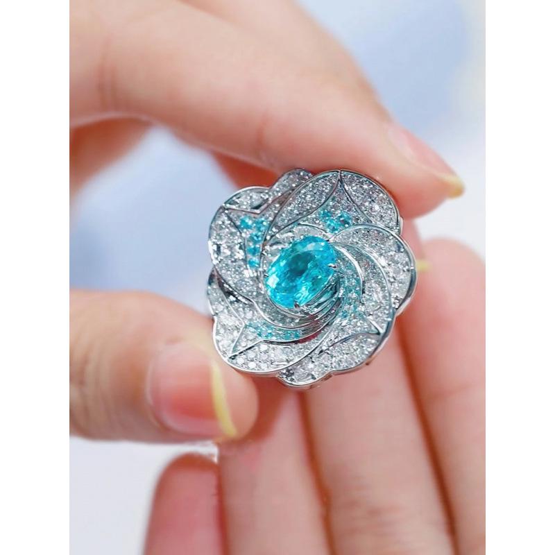 Indifferent Style Niche Design Light Luxury Paraiba Gemstone Blue Crystal Open Index Finger Ring for Women