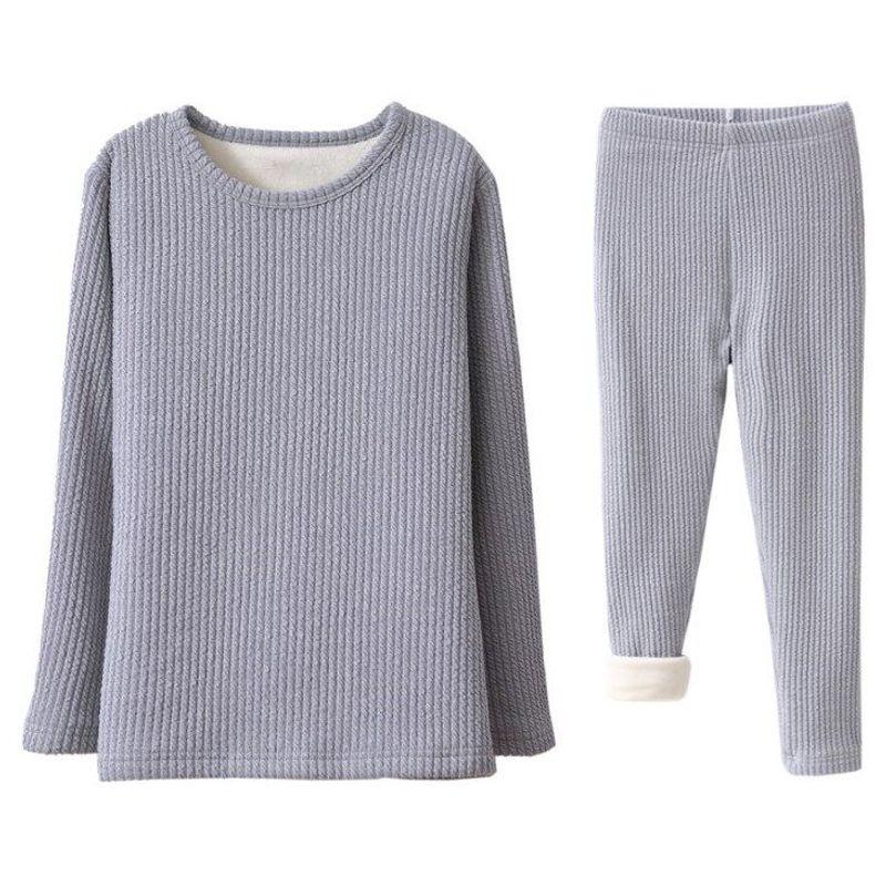 Children's Underwear Suit Medium and Large Baby Boys' Girl Pajamas Fall and Winter Warm Long Johns Top & Bottom Fleece Lined Padded Warm Keeping
