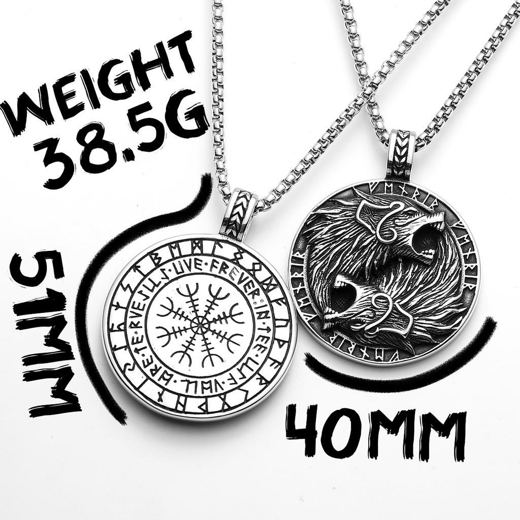 Viking Wolf Runes Ferocious Men Necklaces Stainless Steel Pendant Chain Women Punk Fashion Jewelry Accessories Gifts