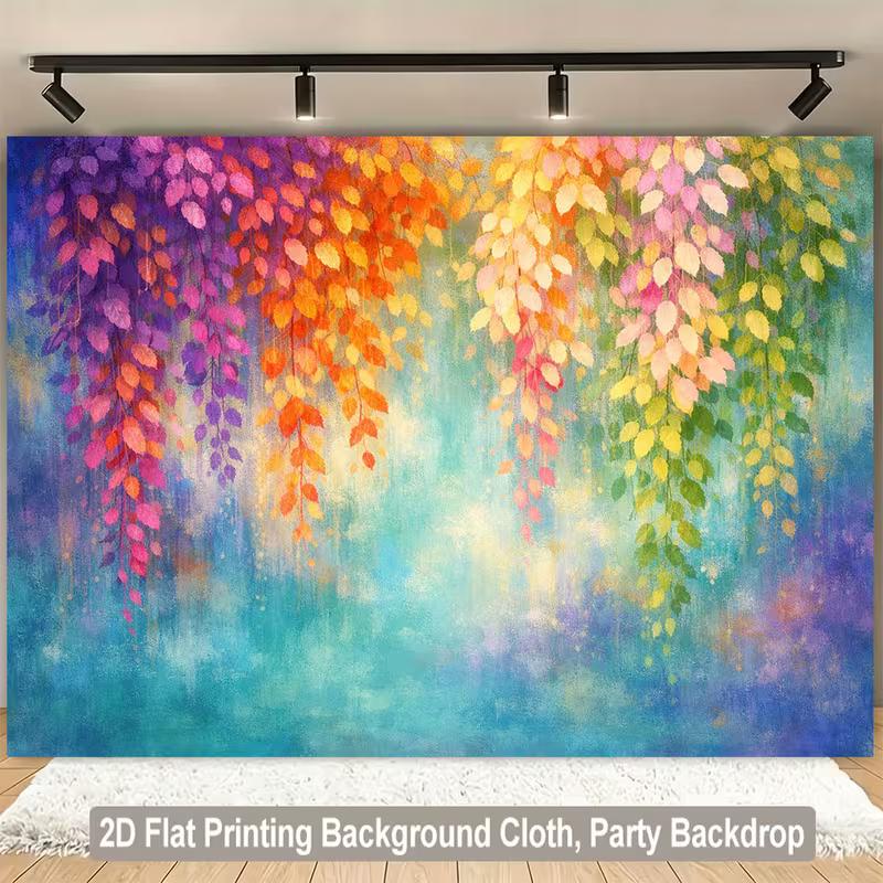 2D Colorful Ombre Foliage on Turquoise Background Backdrop Photo Booth Cloth