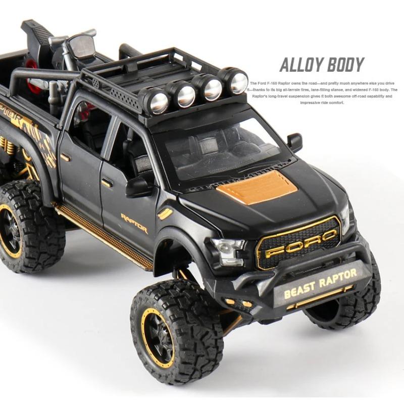 1/24 FORD Pickup Trucks for Boys F150 Raptor Diecast Metal Model Car with Sound and Light for Kids Age 3 Year and Up Blue
