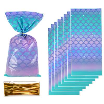 50 buc Pungi de cadouri din plastic cu coadă de sirenă, bomboane, biscuiți, pungă de ambalare, pungă de tratație cu sirenă, fete, decorațiuni pentru petrecere de ziua de naștere, pentru petrecere de baby shower