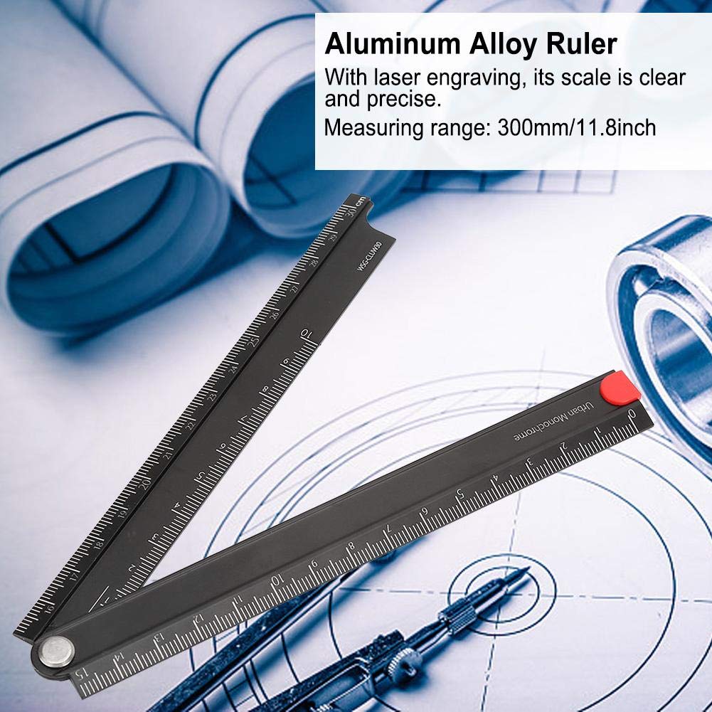 Folding Aluminum Alloy Ruler 0-300mm Measurement Range, Simple Angle 90 Metal Stationery for Artists, Construction Workers, Designers, Carpenters