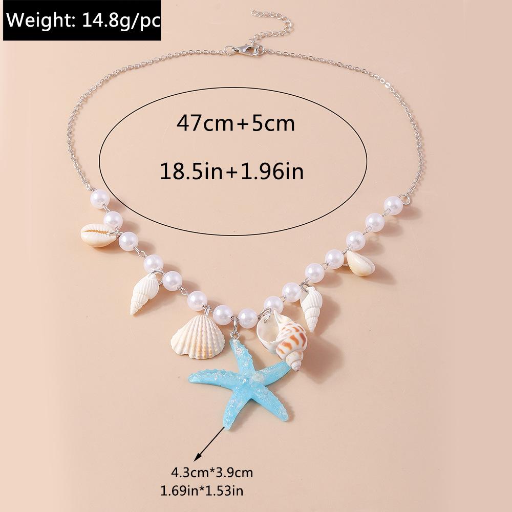 European and American Jewelry Pearl Conch Starfish Necklace Fresh and Simple Beach Collarbone Chain Jewelry