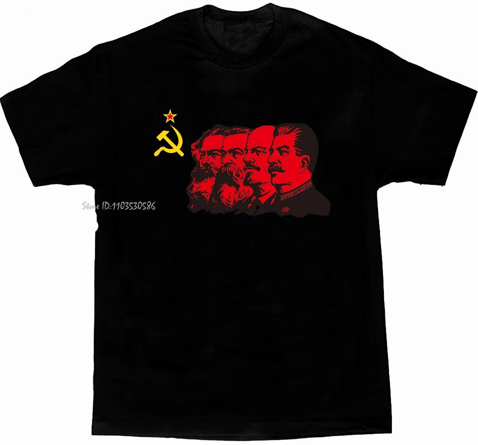 Marx Engels Lenin Stalin USSR Soviet Emblem Communism Flag Oversized T-shirt Summer Cotton Tshirt O-Neck Unisex Tops Tees Men... S разноцветный