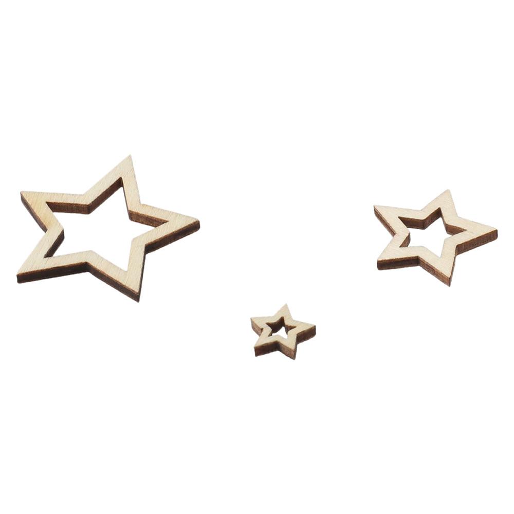 100pcs Star Shape Hollow Star Shape Wood Pieces Density Board Hollow Wooden Embellishments Ornaments 3 Sizes Wooden Color