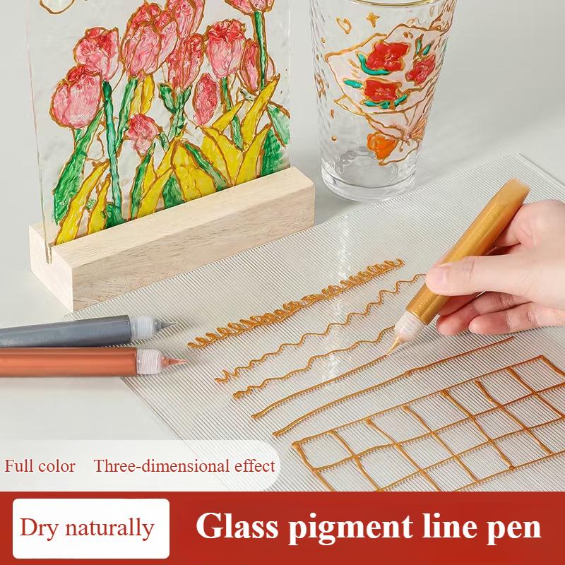 10 ml/st Glaspigment Krokpenna Vattentät Akrylpigment för Handmålning på Glasprodukter 3D Målarpensel