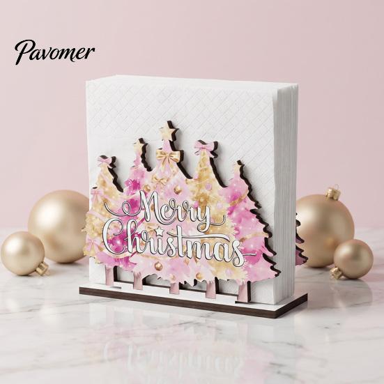 Kitchen Bar Counter Decoration Wooden Christmas Napkin Holder, Gnome/Christmas Tree/Snowman Shape, Pink Solid Wood Dispenser Stable Organizer