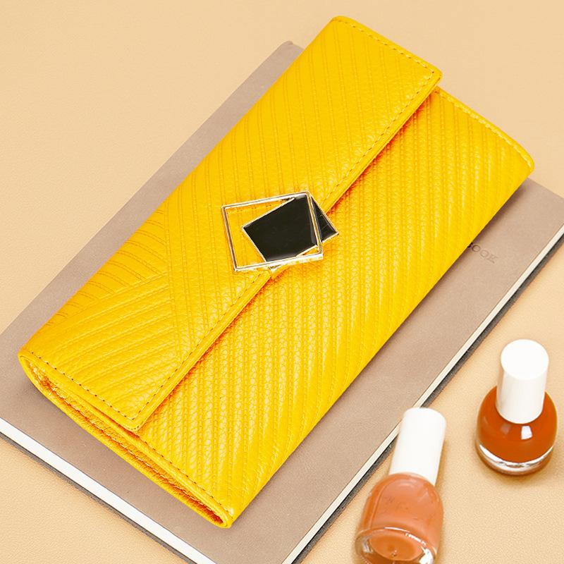 Women's long leather wallet with large capacity and genuine leather