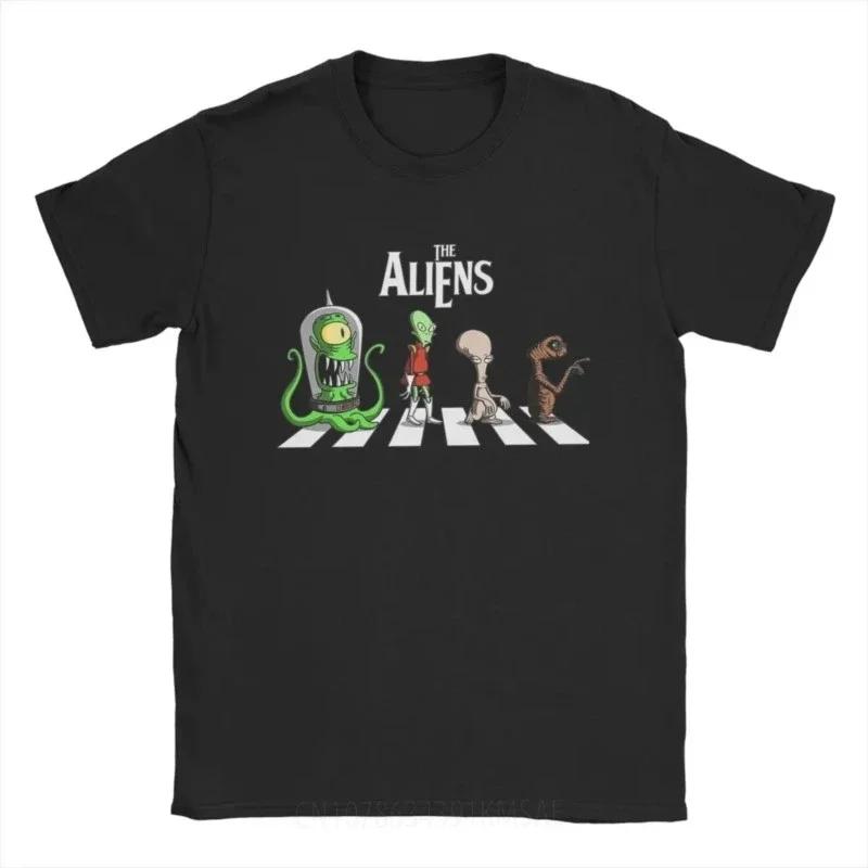 Men's Alien Crossing The Road Cotton Top New Short Sleeve Round Neck Plus Size T-shirt Street Trend Goth Retro Short Sleeve Y2K