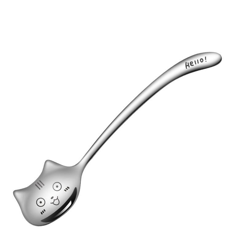 Funny Cat Long Handle Spoon Tea Spoon for Coffee Long Tail Cat Coffee Spoon Birthday Gift 304 Stainless Steel Tableware