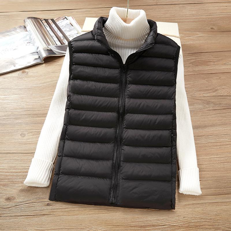 Women's Lightweight Korean Style Padded Down Sleeveless Vest - Short Stand Collar, Plus Size Trendy Outerwear