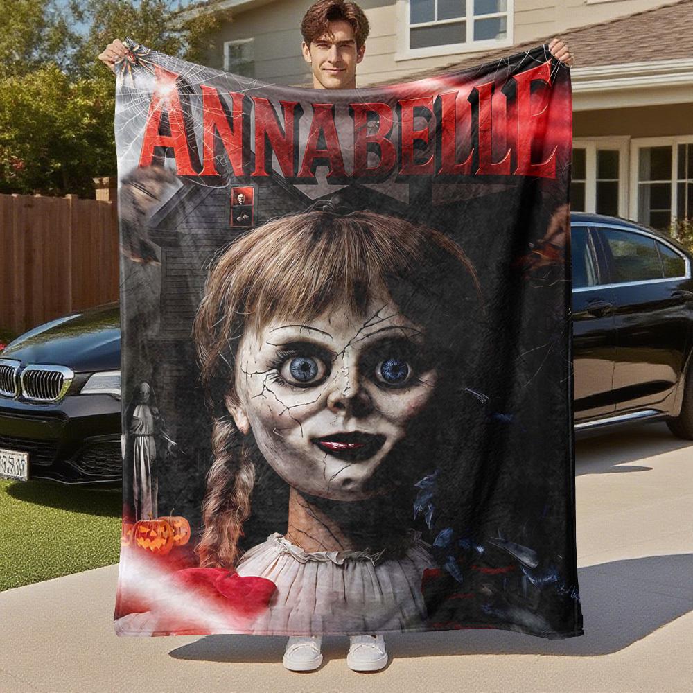 1 Pezzo Annabelle Horror Coperta in Flanella da Esterno Morbido Peluche Decorazione per Picnic, Campeggio, Camera da Letto, Sala Giochi, Ufficio1173A