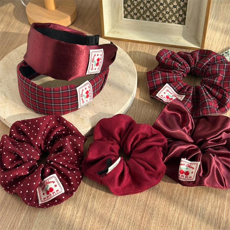 Red Plaid & Polka Dot Hair Accessories Set Festive Aesthetic Style for Women Holiday Party Gift