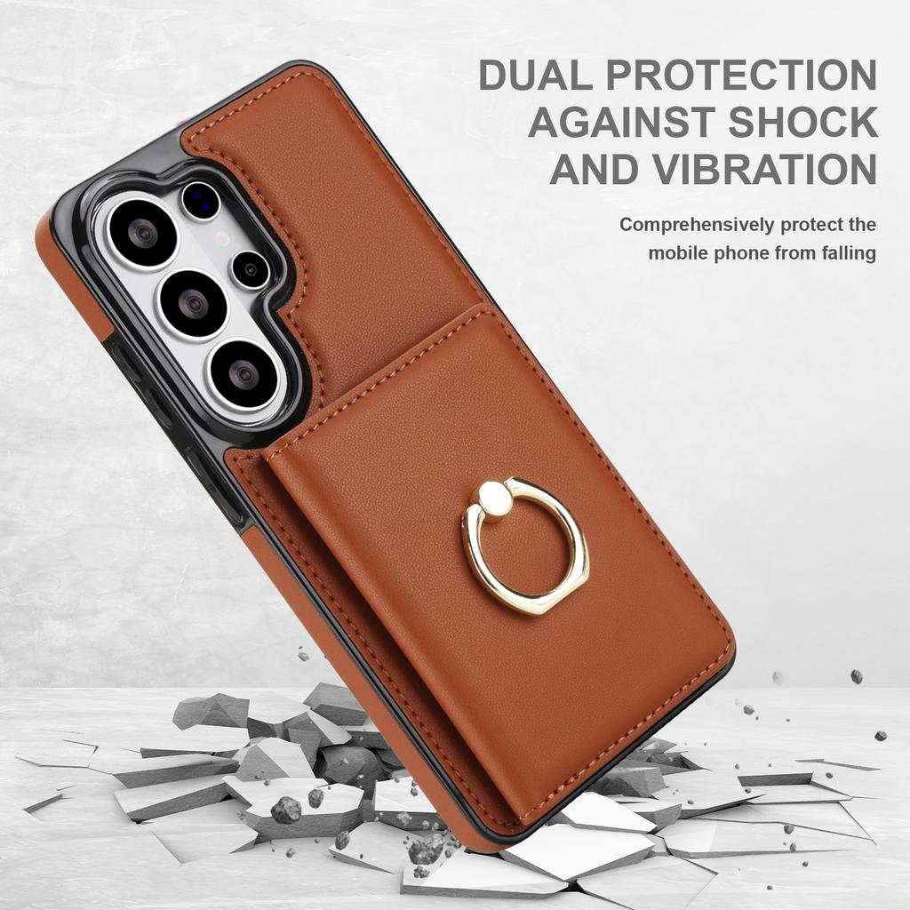 Ring Holder Vertical Card Solt Wallet Leather Case For Samsung S26 Ultra S25 Plus S24 S23 A16 A26 A36 Skin Feeling Stand Cover