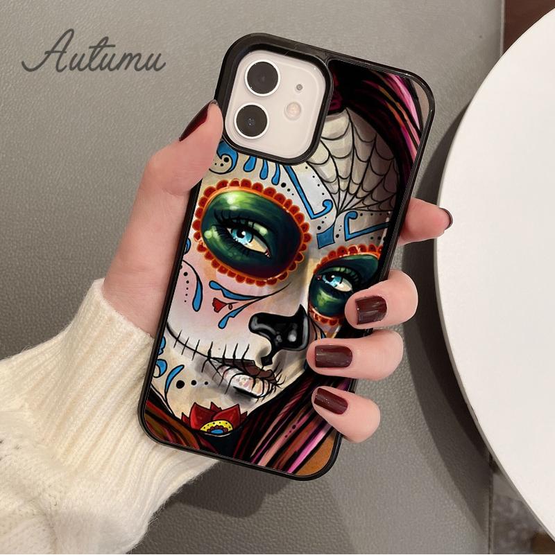 Mexican Skull Girl tattooed Art Phone Case for iPhone 17 Air 15 16 16e 11 12 13 14 Pro Max Plus Cover coque Fundas