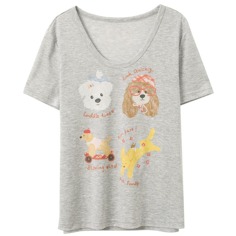 Sancai Cute Pet Print U-Neck Short Sleeve T-Shirt L
