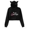 NEW Women's Long Sleeve Crop Top Hoodie Barbie I Am Kenough Printed Hoody with Cute Cat Ear