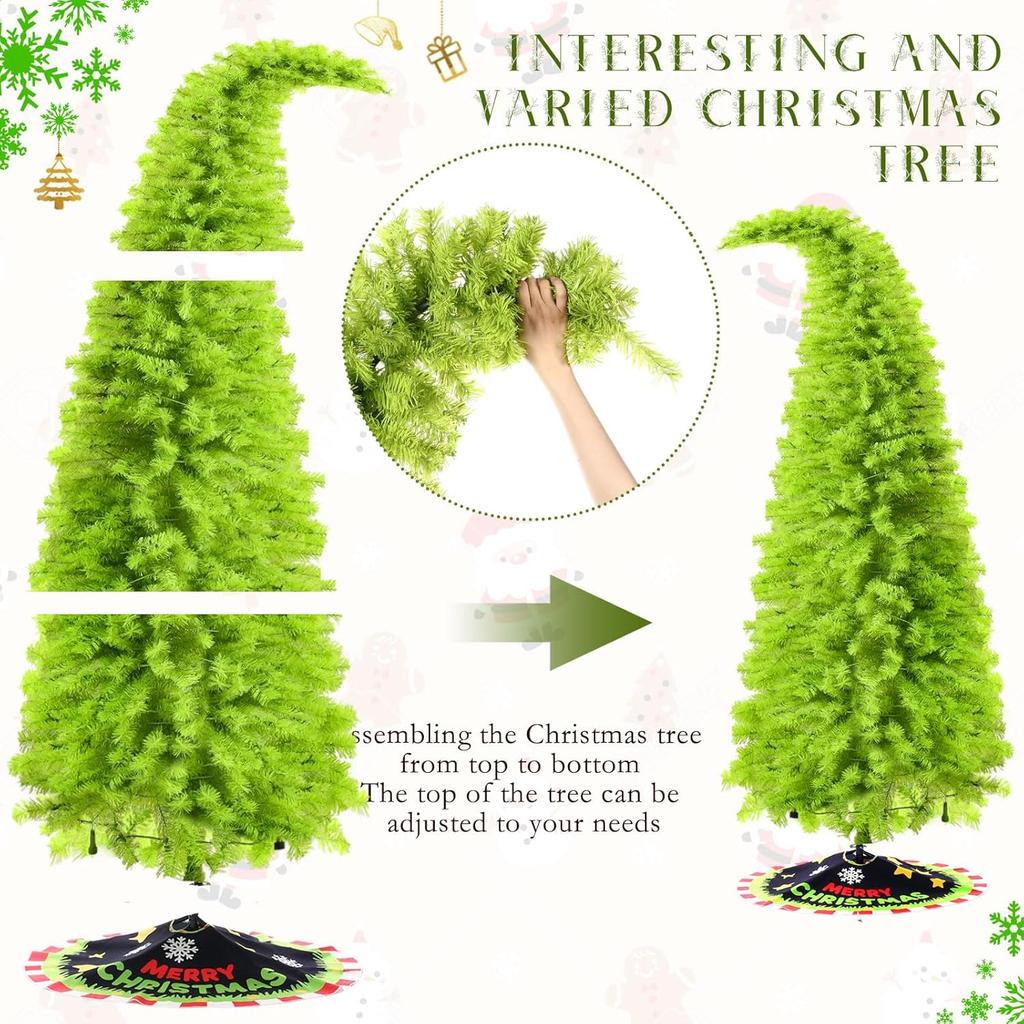 Lime Green Artificial Christmas Tree with LED Lights, 5FT Flexible Branches & Tree Skirt, Indoor Outdoor Holiday Decor