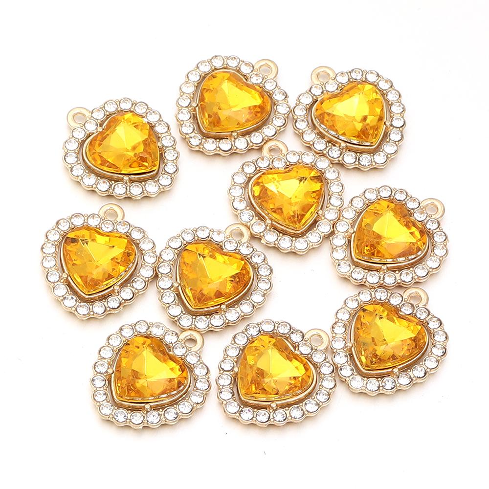 

10pcs Colorful Heart-shaped Rhinestone Pendants Alloy Small Charms For Jewelry Making DIY Earrings Bracelet Necklace Accessories жовтий