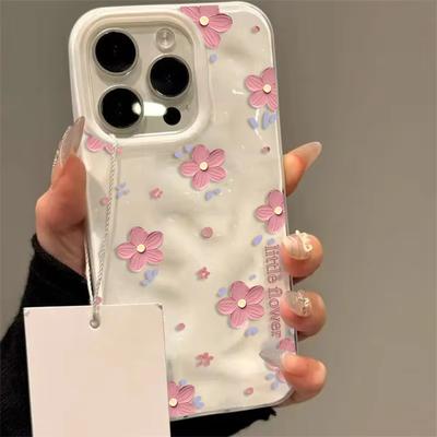 Cute Pink Flower Phone Case for iPhone 17 16 Plus 15 14 Pro 13 12 11 Pro Max Air 16E Wave Texture Soft Silicone Protective Cover