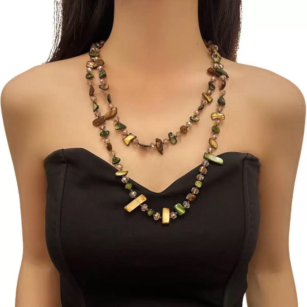 JMXD-120CM Long Shell Bead Crystal Necklace Hand Woven Colored Long Sweater Chain Candy Color Pearl Necklace