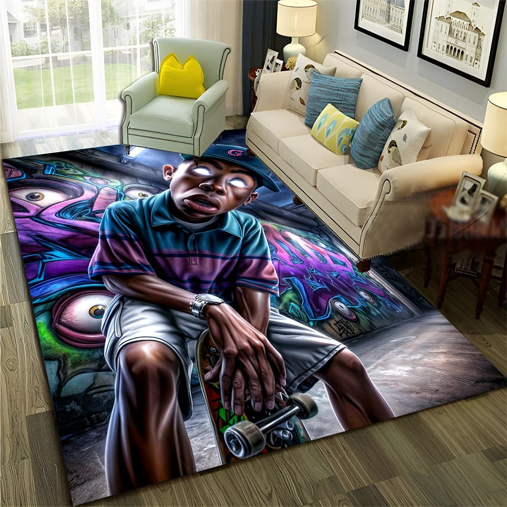 3D Top Rapper Legende Star Kunst Cartoon Hip Hop Teppich für Schlafzimmer Wohnzimmer Sofa Zuhause Fußmatte Dekor,großer Spiel-Rutschfester Bodenbelag