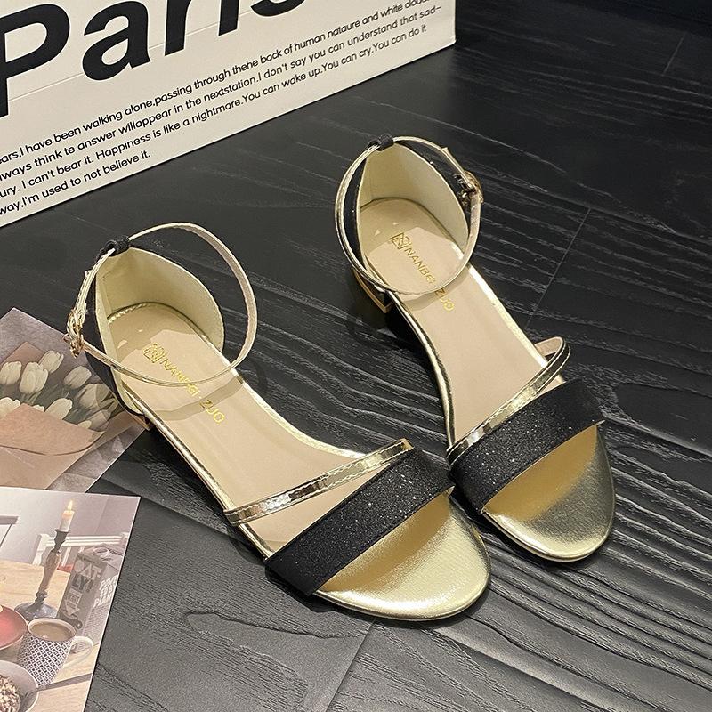 2025 Summer New Sandals Women's Fashion Student Bag Heel One-word Buckle Internet Celebrity Large Size Flat Sandals Women