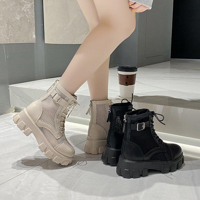Fashion Aphixta 6cm Thick Sole Summer Breathable Platform Boots Women Buckle Big Size 43 Lace-up Waterproof Height Increasing Boots