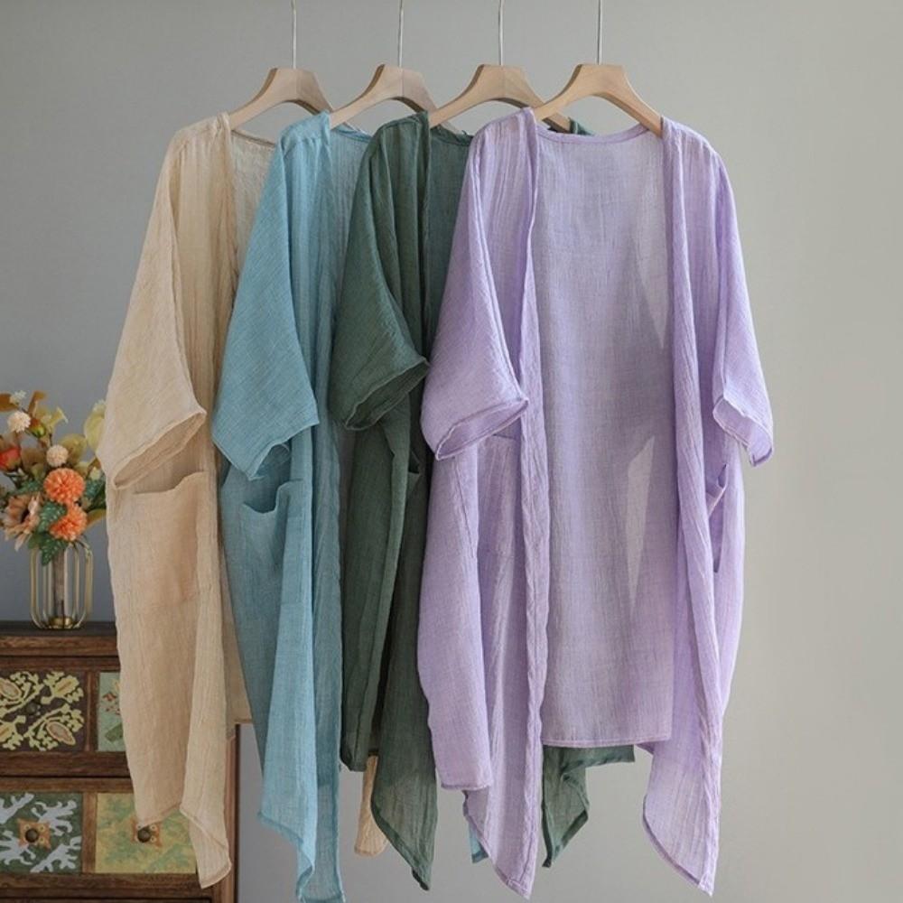 Sunscreen Cover Long Shawl Loose Beach Top Basic Linen Cardigan Summer Wear