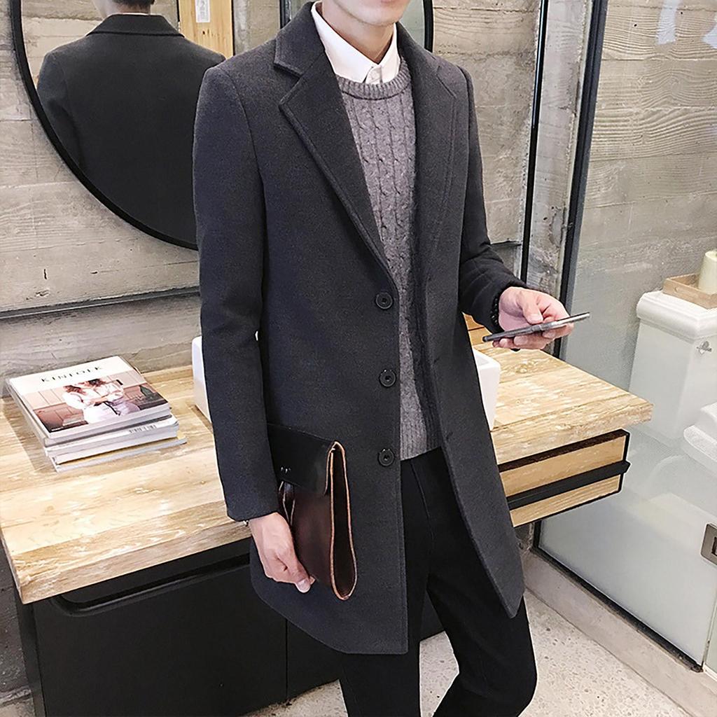 Herren Formal Einreihig Figuring Mantel Lange Wolle Warme Jacke Outwear