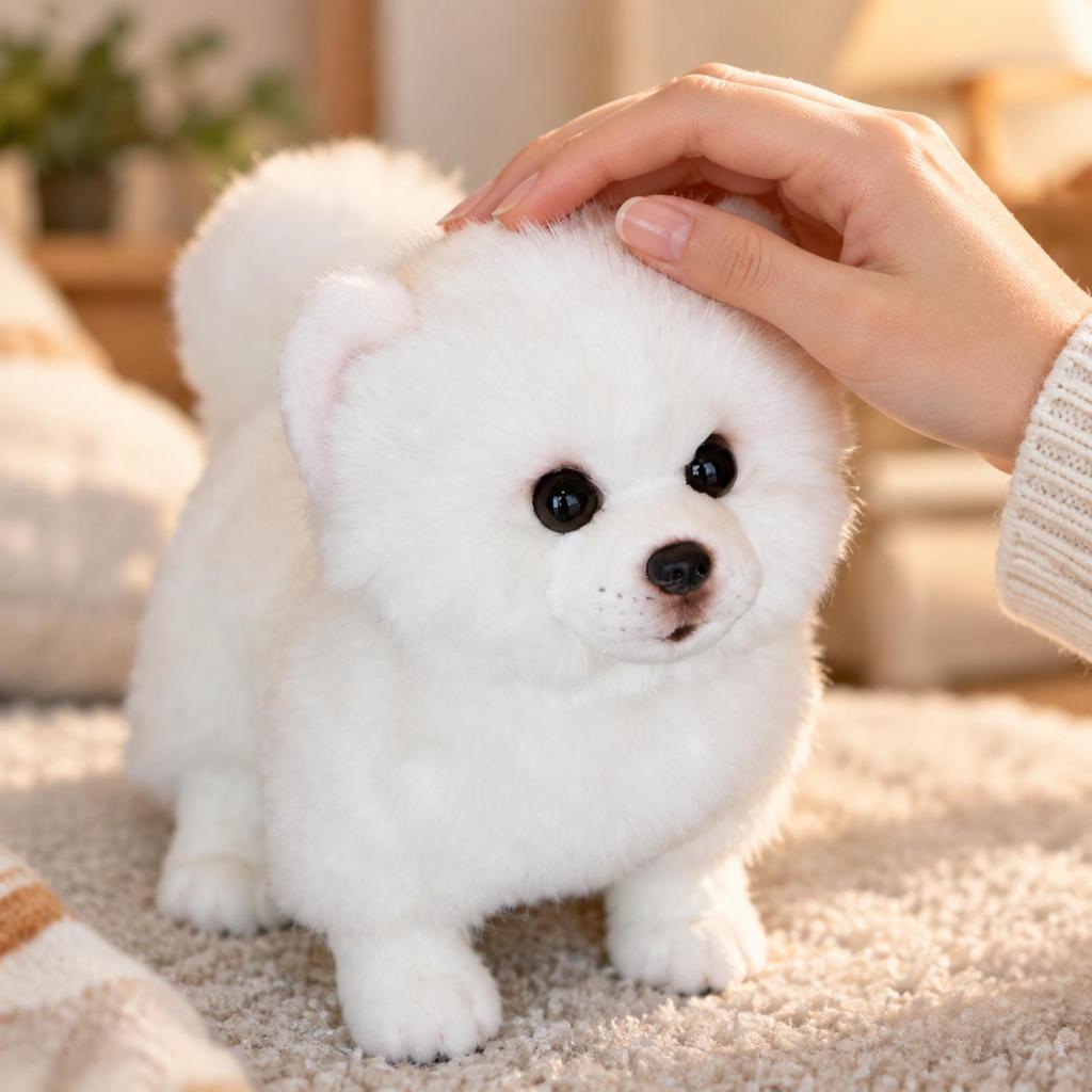 White Stuffed Toy Dog with Curled Tail Silky Soft Samoyed Cute
