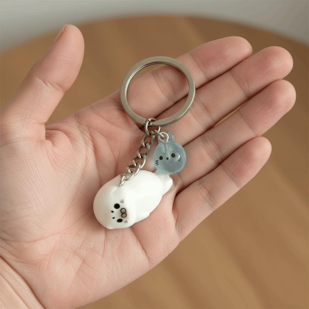 3D Cartoon Sea Lion Keychain Resin Key Holder Cute Animal Keyring  For Young Girls