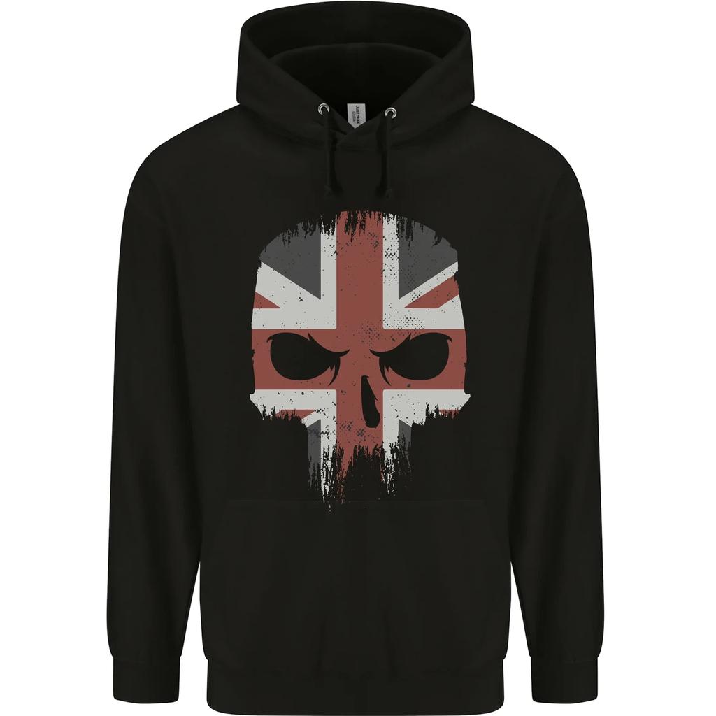Union Jack Skull British Gym Biker Flag hoodie-Casual Pullover Sweatshirt