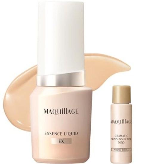 Maquillage Foundation Essence Liquid EX Ochre 10 24mL + Small Makeup Base 5mL SPF50+ Type 2025 Model Pore Coverage Glow Transparency Serum