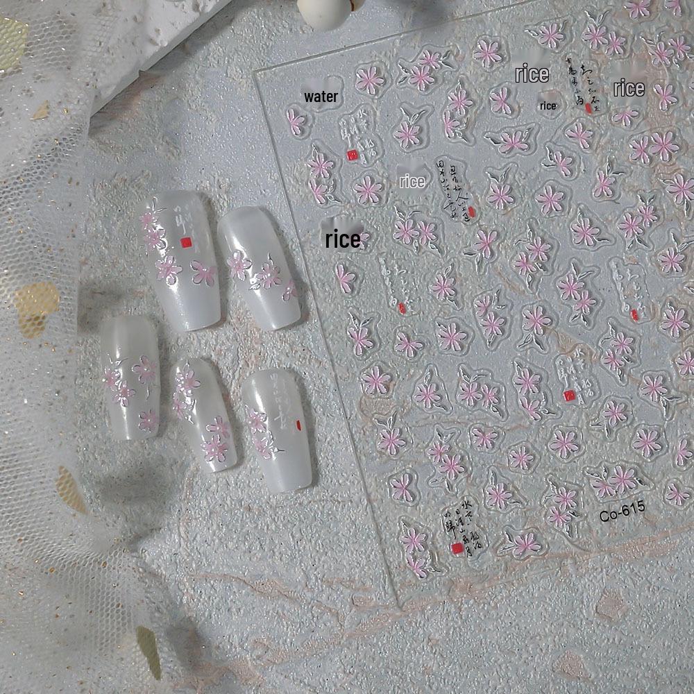 Silver Pink Cherry Blossom Nail & Phone Case Self-Adhesive Stickers