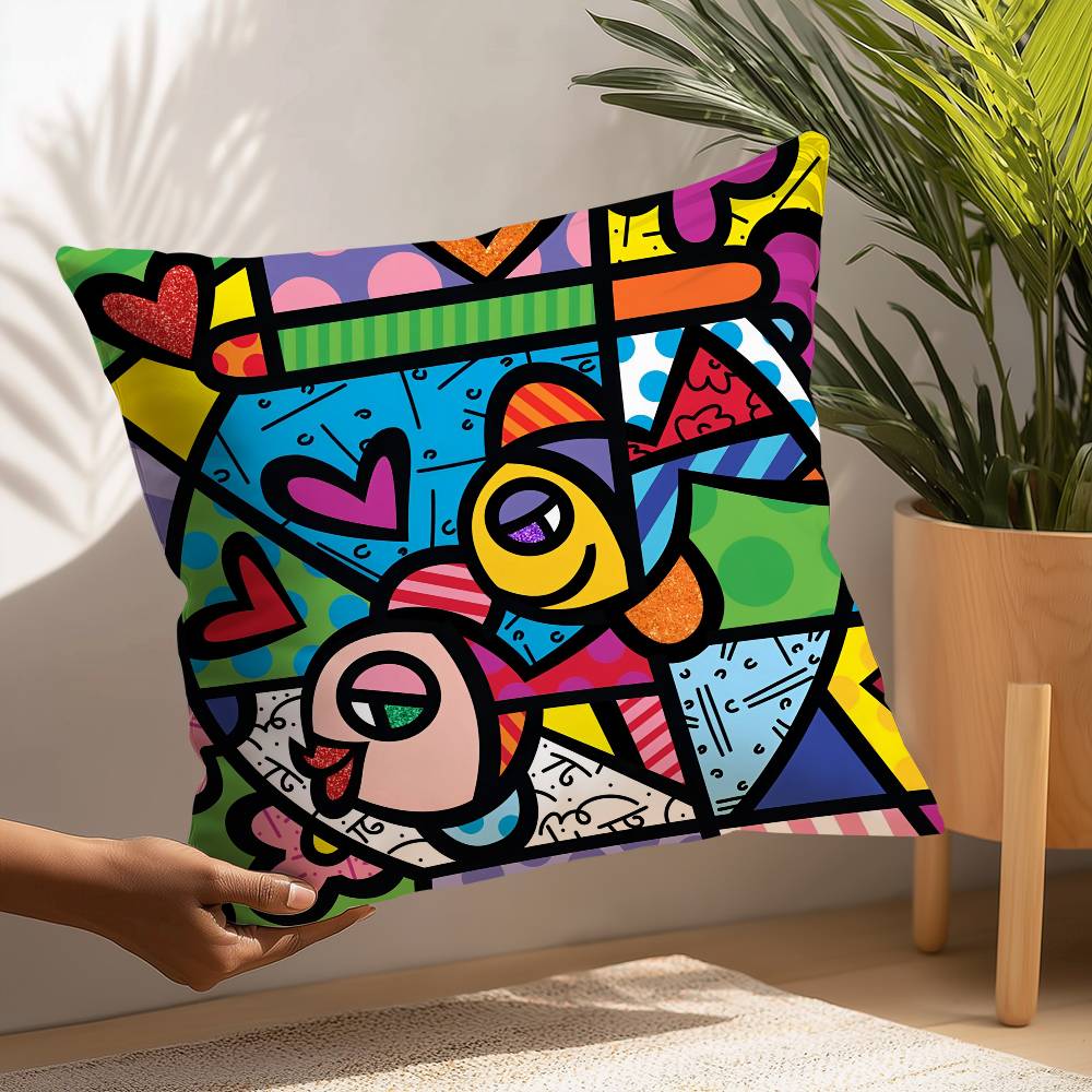 B-Britto Art Design Pillow Case Plush Fabric Soft  Pillowcase Double Sided Print Cushion Cover Household Gifts