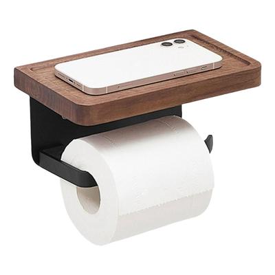 Bathroom Tissue Holder Walnut Shelf Stainless Steel Wall Mount Phone Storage Home Decoration