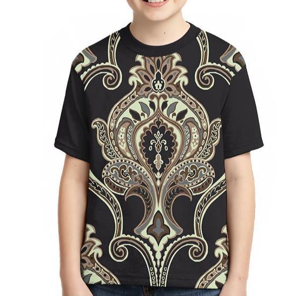 

Summer Round Neck 3D Vintage Pattern Printed Top Fashionable Casual Short Sleeved Children s Boy T-shirts 110