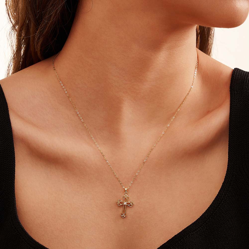 Zircon Cross Pendant Necklace for Women 925 Sterling Silver Collars Choker Christian Classic Chic Jewelry