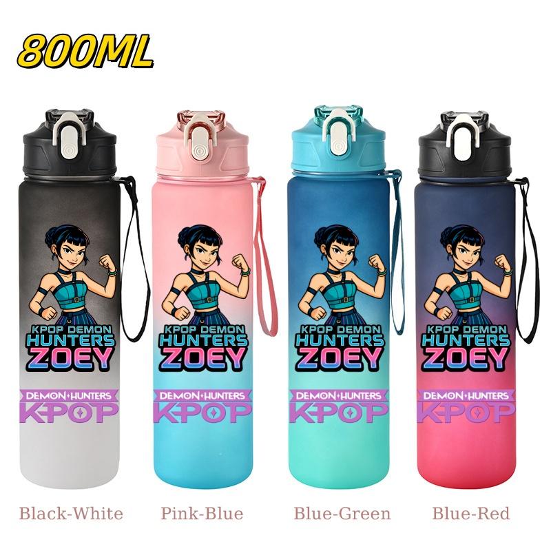 800ML KPop Demon Hunters Gradient Cartoon Print Large Capacity Straw Water Cup Outdoor Portable Sports Drink Bottles Travel Mug